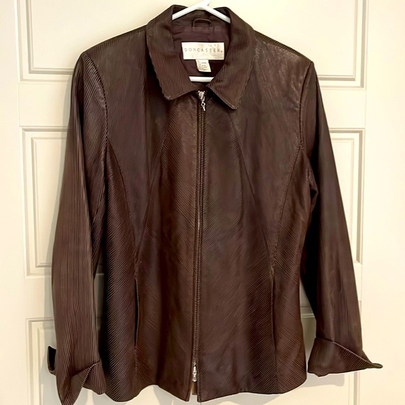 Doncaster Jackets & Blazers - Don Caster Pinstripe Leather Jacket Size 12 Brown Leather Womens Jacket Soft